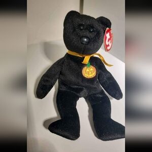Ty Black Plush Bear with Pumpkin Haunt Halloweeen